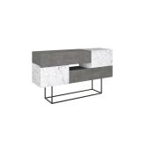 Buffet Moderno con Acabado en Mármol Gris Antiguo y Blanco, 145x40x82 cm, Patas Metálicas