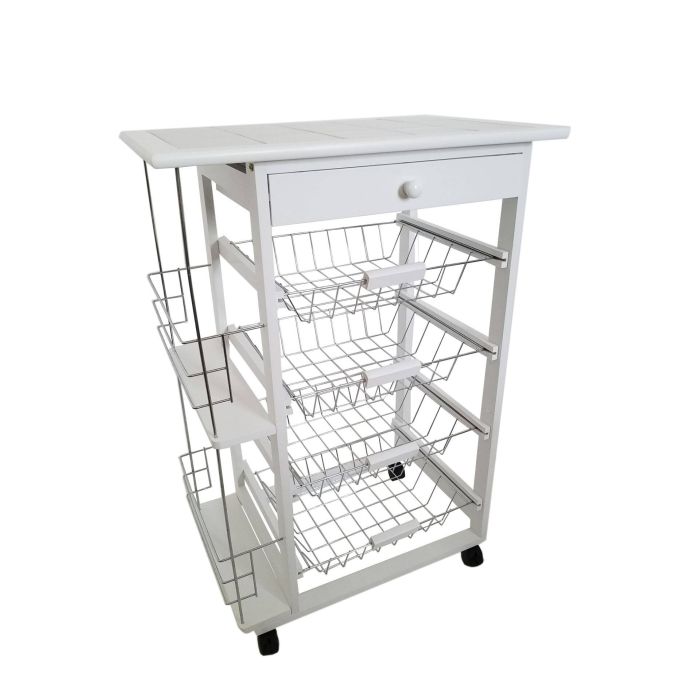 Carro Verdulero de Cocina con Botellero Lateral Blanco Oporto 57x37x82