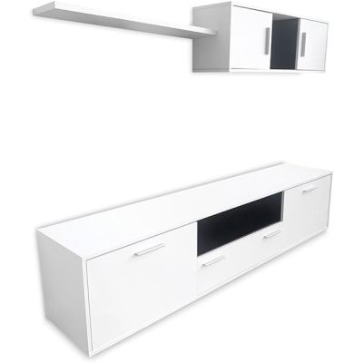 Meyvaser Mueble de salón y TV Composición para salón 200 Cm Color Blanco Gran Espacio Almacenamiento