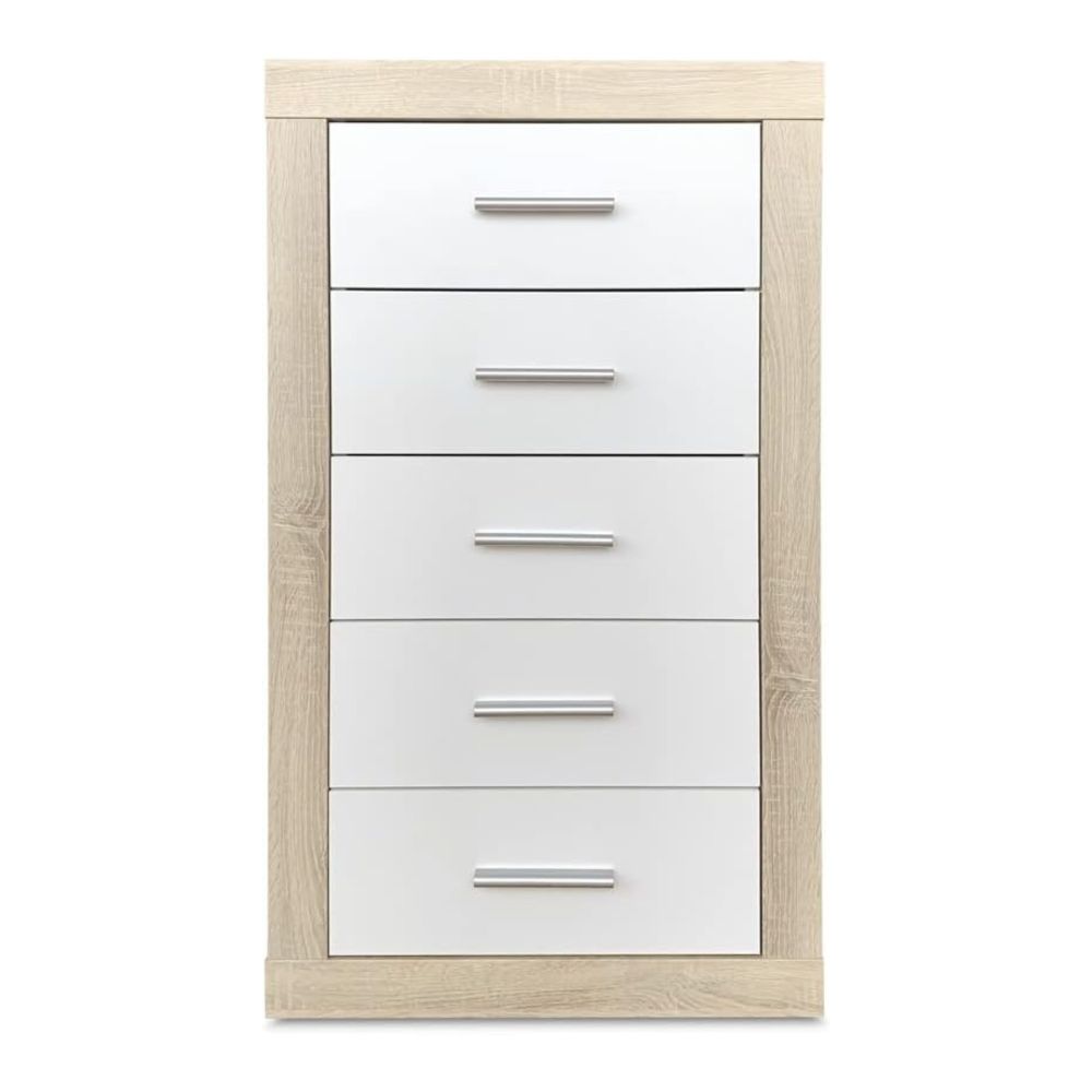 Sinfonier 5 Cajones, Cómoda, Acabado en Cambria y blanco/ 60 cm (Largo) x 106,5 cm (Alto) x 39,6 cm de (Fondo)
