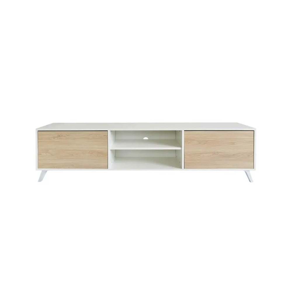 Mueble de TV de Diseño Nórdico + Modulo Alto,2 Estantes y 2 Puertas,Cambrian-Blanco, 49cm(Al) x 180cm (An) x 40cm (Fon)