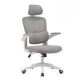 Silla de Oficina Ergonómica en Tejido 3D Gris con Reposacabezas Regulable y Refuerzo Lumbar - Medidas 65x55x114-124 cm