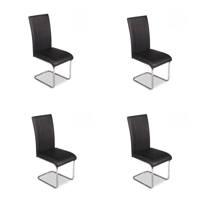 Pack de 4 Sillas de Madera Contrachapada con Relleno de Espuma, Tapizadas en Tela Negra, Patas de Cromo, Medidas 43x49x102 cm