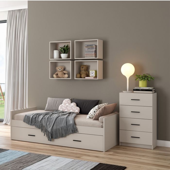 Cama Nido con 2 Cajón de Almacenaje – Beige y Negro, 202,6 cm Largo x 98 cm Ancho x 58 cm Alto, Alta Resistencia.